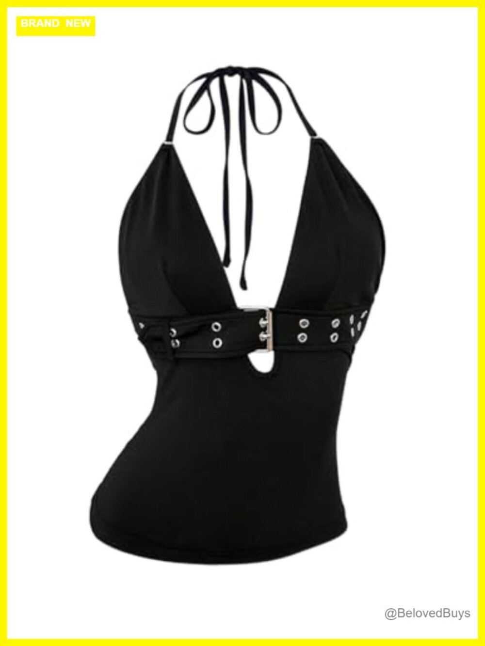 Y2K Halter Top with Belt Buckle Detail Sleeveless Going Out Goth Rave
